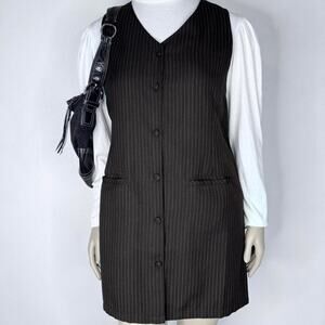 VIT Y2K 90s Dark Academia Pinstripe ButtionDress Pockets Size Large Black Office